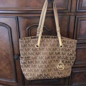 Michael Kors Monogrammed Canvas Brown/Tan Jet Set Tote